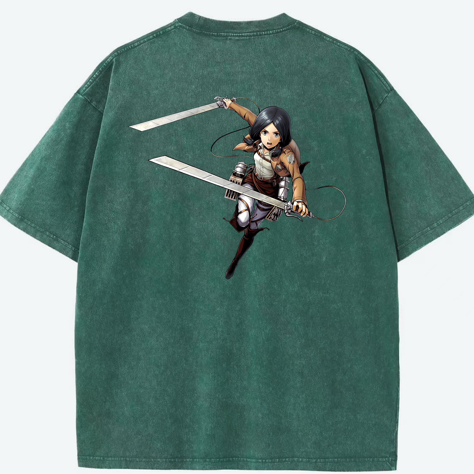 （画像用） 進撃の巨人 ミカサ·アッカーマン Attack on Titan Mikasa Ackerman 綿100% ヴィンテージ風 半袖Tシャツ（背面プリント）